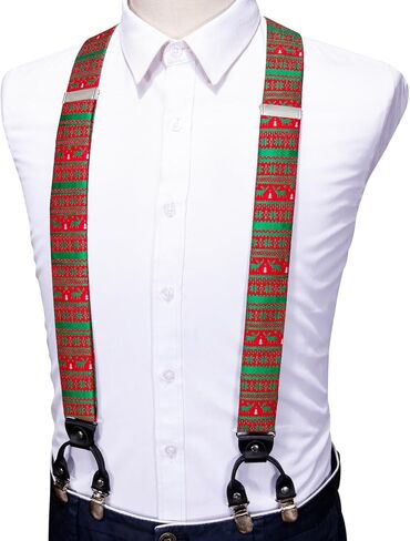 YOHOWA Mens Christmas Suspenders Set Adjustable Y Braces Pre-Tied Bow Tie Pocket Square Cufflinks Xmas Party Vacation Holiday in Kuwait