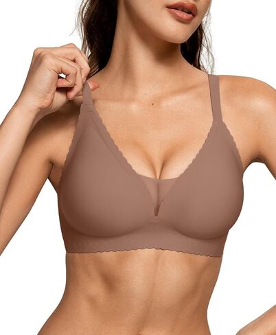 OEAK Womens Comfortable Bras Wireless Bras Push Up Bralettes Scalloped Mesh Bras Seamless Tshirts Bras Deep V Everyday Bras in Kuwait