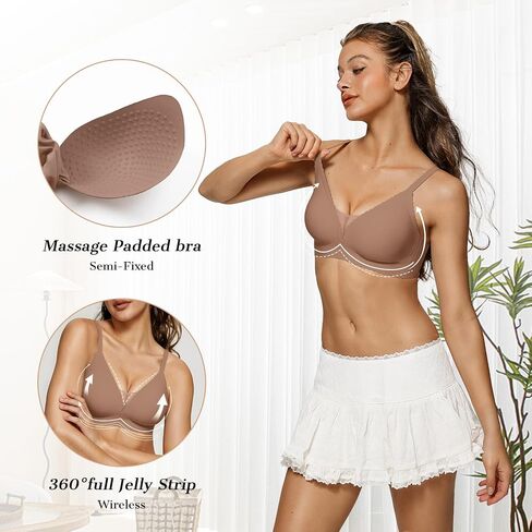 OEAK Womens Comfortable Bras Wireless Bras Push Up Bralettes Scalloped Mesh Bras Seamless Tshirts Bras Deep V Everyday Bras in Kuwait