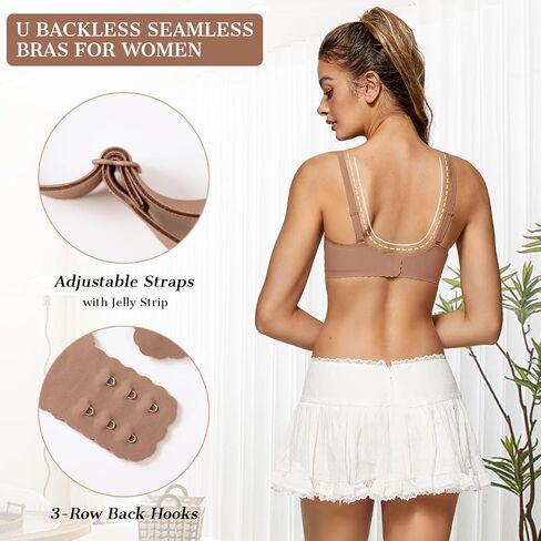 OEAK Womens Comfortable Bras Wireless Bras Push Up Bralettes Scalloped Mesh Bras Seamless Tshirts Bras Deep V Everyday Bras in Kuwait