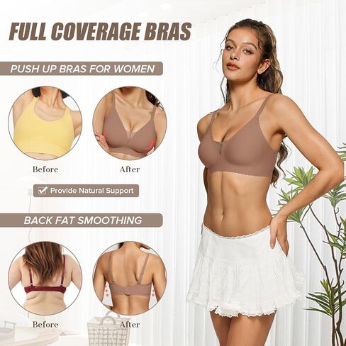 OEAK Womens Comfortable Bras Wireless Bras Push Up Bralettes Scalloped Mesh Bras Seamless Tshirts Bras Deep V Everyday Bras in Kuwait