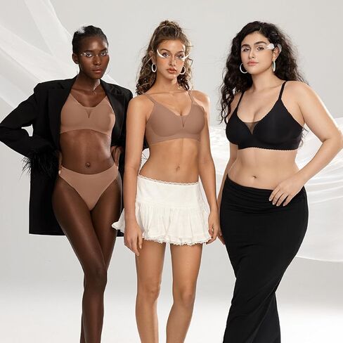 OEAK Womens Comfortable Bras Wireless Bras Push Up Bralettes Scalloped Mesh Bras Seamless Tshirts Bras Deep V Everyday Bras in Kuwait