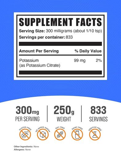 BulkSupplements.com Potassium Citrate Powder - Potassium Citrate Supplement, Potassium Powder, Potassium 99mg - Gluten Free, 300mg per Serving, 500g (1.1 lbs) (Pack of 1) in Kuwait