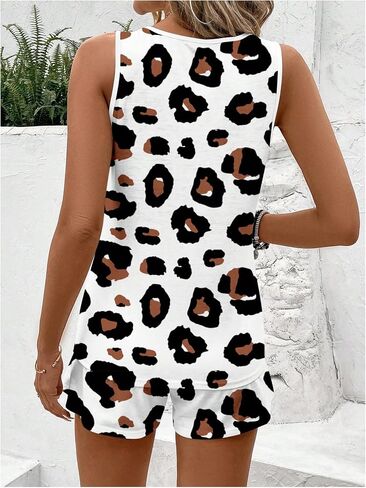 Milumia Women's 2 Piece Leopard Print Outfits Tank Top Shorts with Pocket in Saudi Arabia