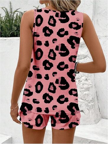 Milumia Women's 2 Piece Leopard Print Outfits Tank Top Shorts with Pocket in Saudi Arabia