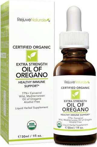 RejuveNaturals Extra Strength Oil of Oregano, USDA Organic, 1 fl oz (30ml Liquid) Wild, Mediterranean Oregano Oil. Concentrated Immune Support Drops. Gluten Free, Vegan & Non-GMO. Min 77% Carvacrol in Saudi Arabia
