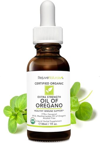 RejuveNaturals Extra Strength Oil of Oregano, USDA Organic, 1 fl oz (30ml Liquid) Wild, Mediterranean Oregano Oil. Concentrated Immune Support Drops. Gluten Free, Vegan & Non-GMO. Min 77% Carvacrol in Saudi Arabia
