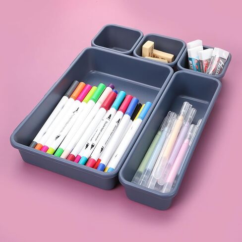 16 PCS Plastic Pink Drawer Organizer Set,Desk Drawer Organizer Divider Trays,Makeup Organization and Storage Bin Container for Office Bathroom Kitchen Bedroom Gadget Tool Pantry Cosmetic Jewelry in Saudi Arabia