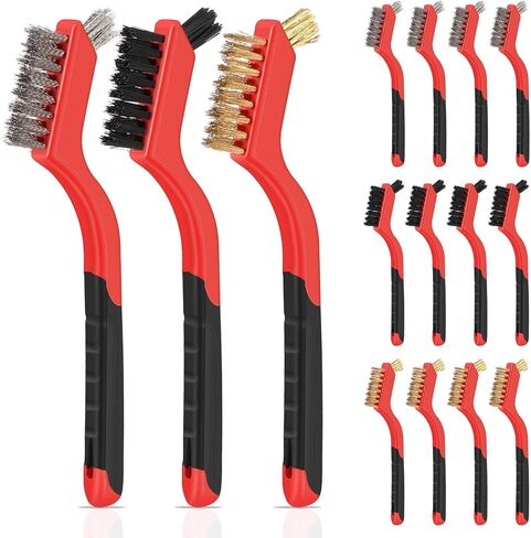 Patelai Wire Brush Set Stainless Steel Brass Nylon Bristles with Handle Small Metal Wire Brushes for Narrow Areas Heavy Duty Mini Crimped Scratch Brush for Cleaning Rust Grill(Classic,10 Pcs) in Saudi Arabia