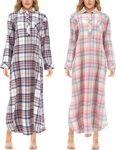 Sexy Basics Womens Flannel Sleep Shirt | Night Gown | Long Henley Soft Nightshirt Pajama -Multi Packs in Kuwait