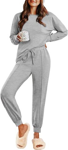 Ekouaer Lounge Sets for Women 2 Piece Jogger Pajama Long Sleeve Pants Loungewear Sweatsuits Casual Matching Outfits in Saudi Arabia