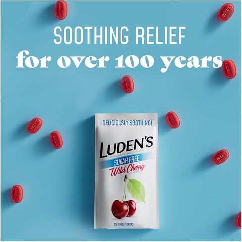 Luden's Sugar Free Wild Cherry Throat Drops, Sore Throat Relief, 25 Count (12 Pack) in Kuwait