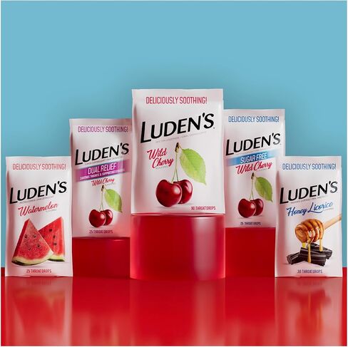 Luden's Sugar Free Wild Cherry Throat Drops, Sore Throat Relief, 25 Count (12 Pack) in Kuwait