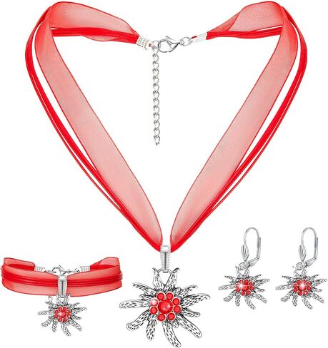 Henoyso 3 Pcs Oktoberfest Jewelry Set for Women Bavarian Flower, Adjustable Choker Necklace Bracelet Rhinestone Earrings in Saudi Arabia