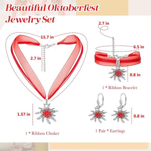 Henoyso 3 Pcs Oktoberfest Jewelry Set for Women Bavarian Flower, Adjustable Choker Necklace Bracelet Rhinestone Earrings in Saudi Arabia