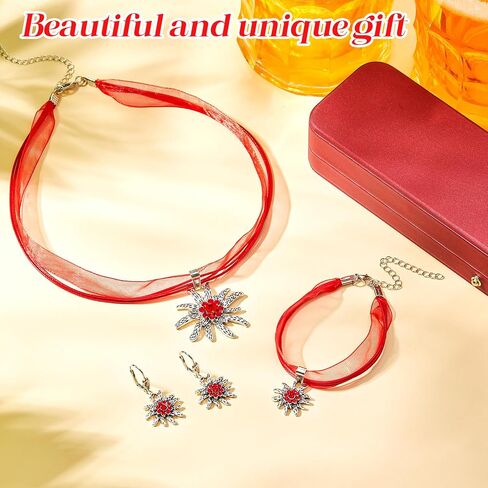 Henoyso 3 Pcs Oktoberfest Jewelry Set for Women Bavarian Flower, Adjustable Choker Necklace Bracelet Rhinestone Earrings in Saudi Arabia