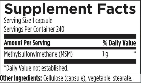 تصميمات لكبسولات MSM الصحية - 1000 ملجم (1 جم) حبوب ميثيل سلفونيل ميثان للمساعدة في دعم المفاصل وإنتاج الكولاجين + بشرة صحية - مركب يزود بالكبريت - مكمل غير معدّل وراثيًا (240 كبسولة) in Kuwait