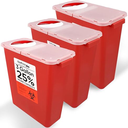 Oakridge Products Large Sharps Container for Home Use and Professional 3 Gallon (2-Pack) with Rotating lid, Biohazard Needle and Syringe Disposal, CDC Certified in Saudi Arabia