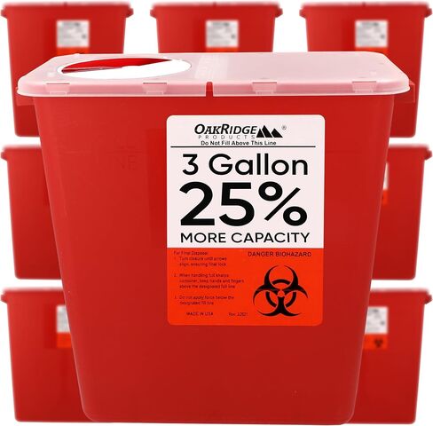 Oakridge Products Large Sharps Container for Home Use and Professional 3 Gallon (2-Pack) with Rotating lid, Biohazard Needle and Syringe Disposal, CDC Certified in Saudi Arabia