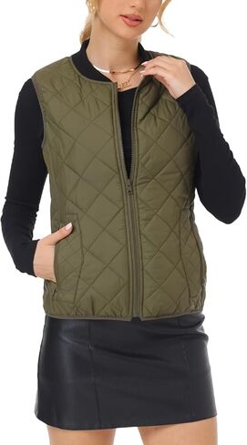 Fuinloth Women's Quilted Vest, Rib Collar Lightweight Zip Padded Gilet in Saudi Arabia
