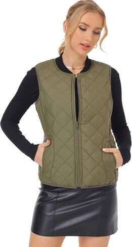 Fuinloth Women's Quilted Vest, Rib Collar Lightweight Zip Padded Gilet in Saudi Arabia