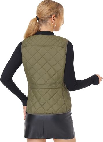Fuinloth Women's Quilted Vest, Rib Collar Lightweight Zip Padded Gilet in Saudi Arabia