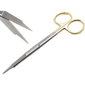 Goldman Fox Scissors 5 inches with Tungsten Carbide Gold Plated for Skin Tag Removal Surgical Dental Sewing Snips scissors (Straight)