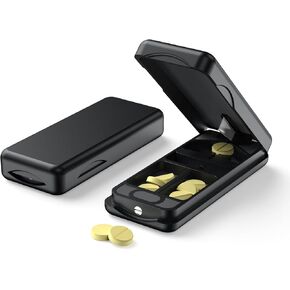 Pill Cutter with Auto Centering Device, Aluminum Pill Splitter with 316L Stainless Blade, Genuine Leather Case, Professional Pill Splitter for Cutting Small Pills or Large Pills (Black)