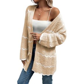 Sovoyontee Women's Striped Cardigan Sweaters 2024 Fall Oversized Open Front V Neck Lightweight Cardigans Knit Outerwear