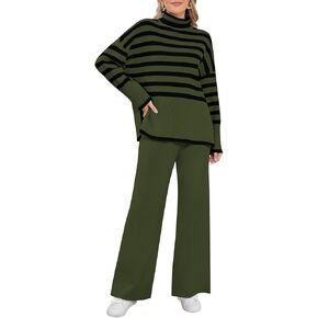Pink Queen Lounge Sets For Women Two Pieces Long Sleeve Striped Sweater and Wide Leg Pants Tracksuit
