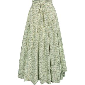 Scarlet Darkness Women Floral Print Boho Skirt Elastic High Waist Long Maxi Skirts with Pockets