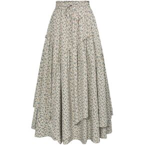 Scarlet Darkness Women Floral Print Boho Skirt Elastic High Waist Long Maxi Skirts with Pockets