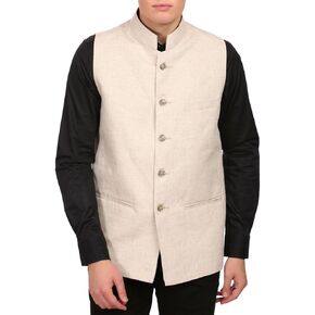 WINTAGE Men's Linen Blend Bandhgala Party Nehru Jacket Waistcoat - Four Colors