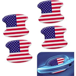 4 Pack Car Door Handle Protector, American Flag Design, 3.34In x 3.74In Vehicle Exterior Handle Stickers, Universal Anti-scratches Automotive Side Door Decoration for Car Truck SUV (Black)