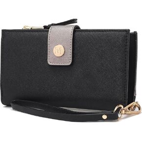 MKF Collection Wallet Wristlet for Women, Multi Compartment Color Block Wristlet Strap Purse Pink Grey By Mia K