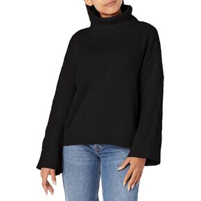 Armani Exchange Women's Wool Blend Cable Knit Loose Fit Turtleneck Sweater