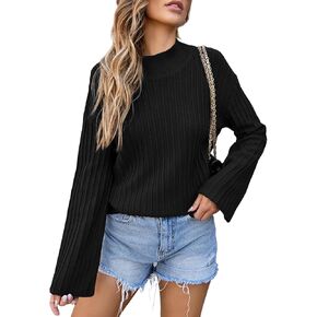 EVALESS Women Sweater Long Sleeve Mock Neck Oversized Ribbed Knit Pullover Winter Loose Fit Pleated Sweaters Tops S-2XL