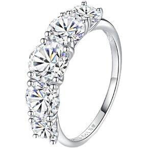 Moissanite Engagement Rings for Women, Sterling Silver 5 Stone 3.6ct Moissanite Ring, 6.5MM D Color Promise Ring for Women, Anniversary and Bridal Gift, Size 5-9