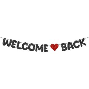 Fulmoon Pre Strung Welcome Back Glitter Banner First Day of School Party Decorations Funny Classroom Decor Welcome Back Sign for Coworkers Retiring from the Army Decorations(Gold,Red)