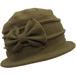 Vintage Women Floral Fleece Cloche Winter Church Hat 1920s Warm Ladies Bucket Bowler Fall Hat