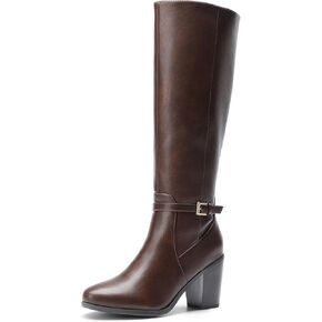DREAM PAIRS Women Comfortable Chunky Knee-High Boots | Retro Buckle Boots Blend Almond Toes, Sleek Legs, and All-day Grip in Saudi Arabia