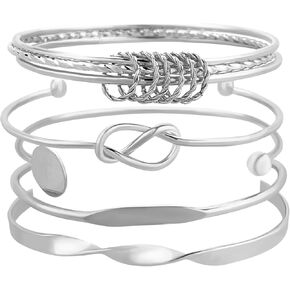 FUNOJOY Gold Bangle Bracelets Set for Women Girls, Multi Layer Stackable Cuff Bracelets, Boho Open Adjustable Bangle Jewelry Gift for Her