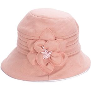 Womens 1920s Flappers 100% Linen Cloche Bucket Sun Summer Floral Hat A602