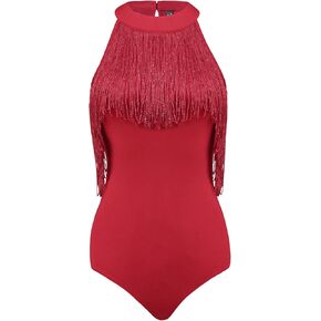 Allegra K Fringe Top for Women's Sleeveless Concert Outfit 70s Boho Halter Neck Bodysuit