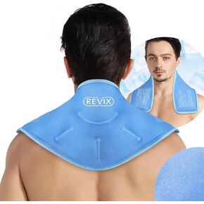 REVIX XL Neck Ice Wrap for Pain, Ice Pack for Neck and Soulders Injury, Acute & Chronic Pain, Hot Cold Gel Packs Reusable for Swelling, Bruises, Cervical Surgery Recovery, Black
