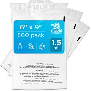 6 x 9 Clear Plastic Flat Poly Bags with Suffocation Warning Self Seal Adhesive 1.5 Mil for Business FBA Packaging, Jewelry, Clothes, Prints, Storage – Resealable (500 Pack)