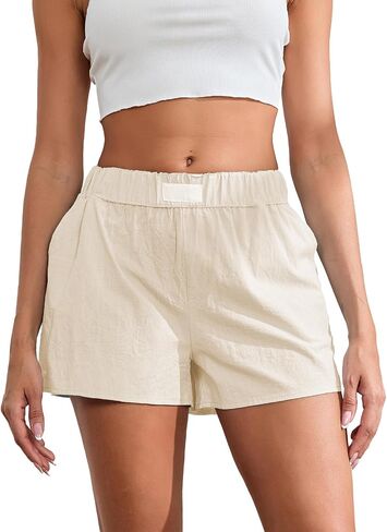 XBTCLXEBCO Boxer Shorts for Women Y2K Elastic Waist Solid Color Lounge Pajama Shorts Loose Wide Leg Pj Bottoms with Pockets in Saudi Arabia
