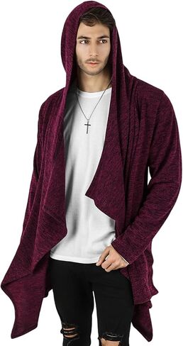 GIVON Mens Hooded Cardigan Ruffle Shawl Collar Drape Cape Overcoat with Pockets & Oversized Hood in Saudi Arabia