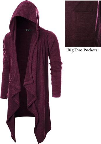 GIVON Mens Hooded Cardigan Ruffle Shawl Collar Drape Cape Overcoat with Pockets & Oversized Hood in Saudi Arabia