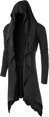 GIVON Mens Hooded Cardigan Ruffle Shawl Collar Drape Cape Overcoat with Pockets & Oversized Hood in Saudi Arabia